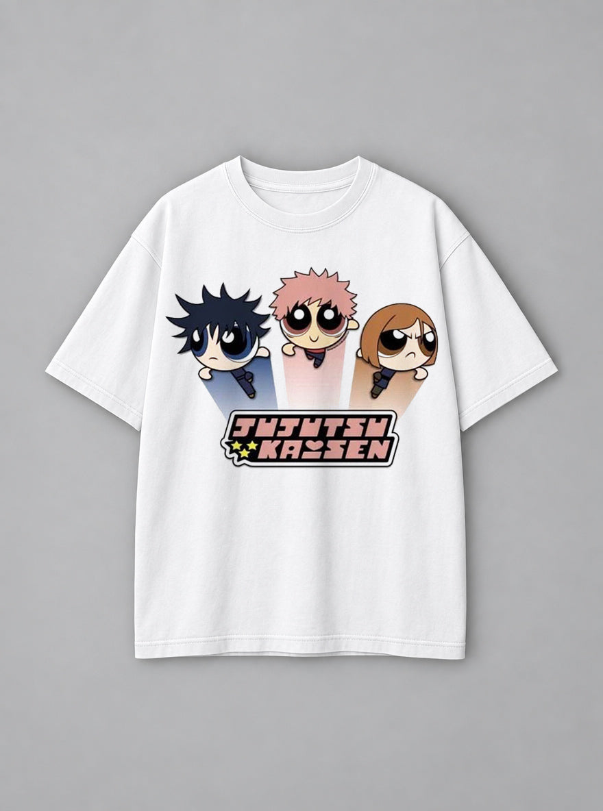 Jujutsu Kaisen Powerpuff – White Tee – mockup | Meme Tees