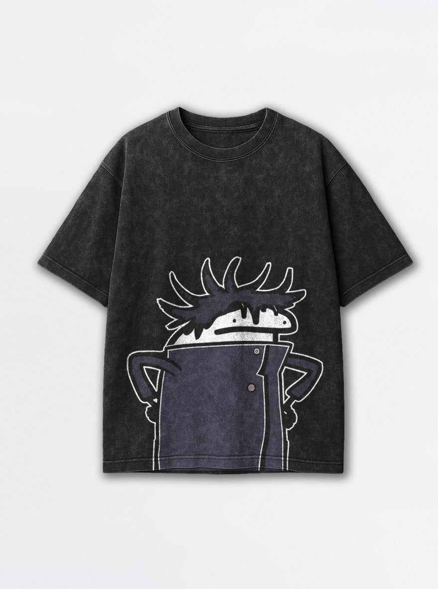 Stick Megumi – Black Acid Wash Tee – mockup | Jujutsu Kaisen