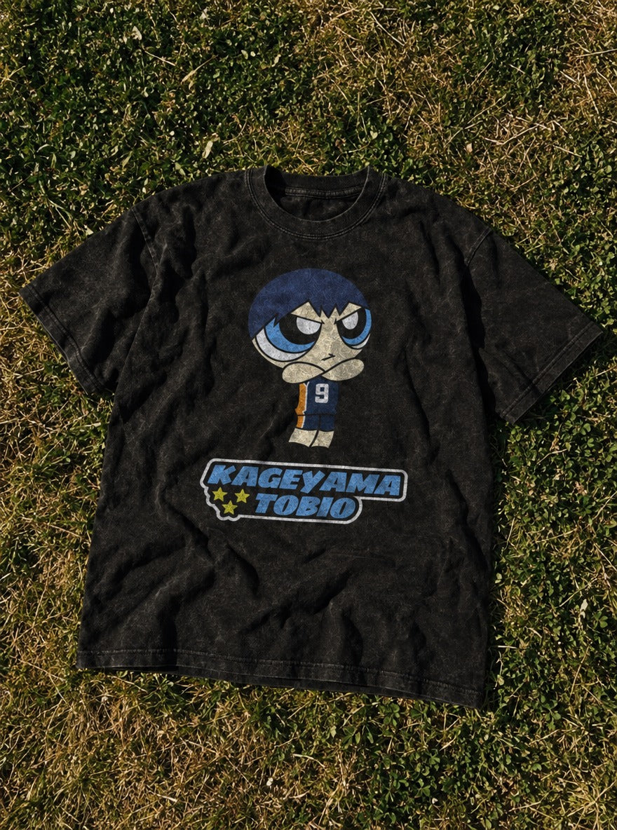 Kageyama Tobio – Black Acid Wash Tee – flat-lay | Meme Tees