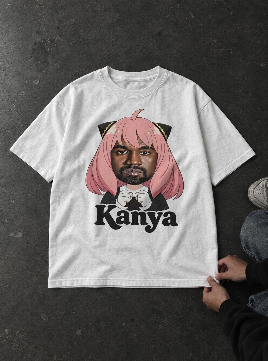 Kanya – White Tee – flat-lay | Meme Tees