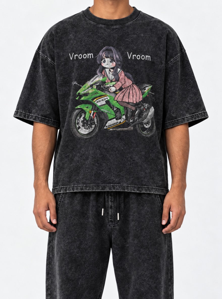 Kawaguri – Black Acid Wash Tee – model shot | Meme Tees