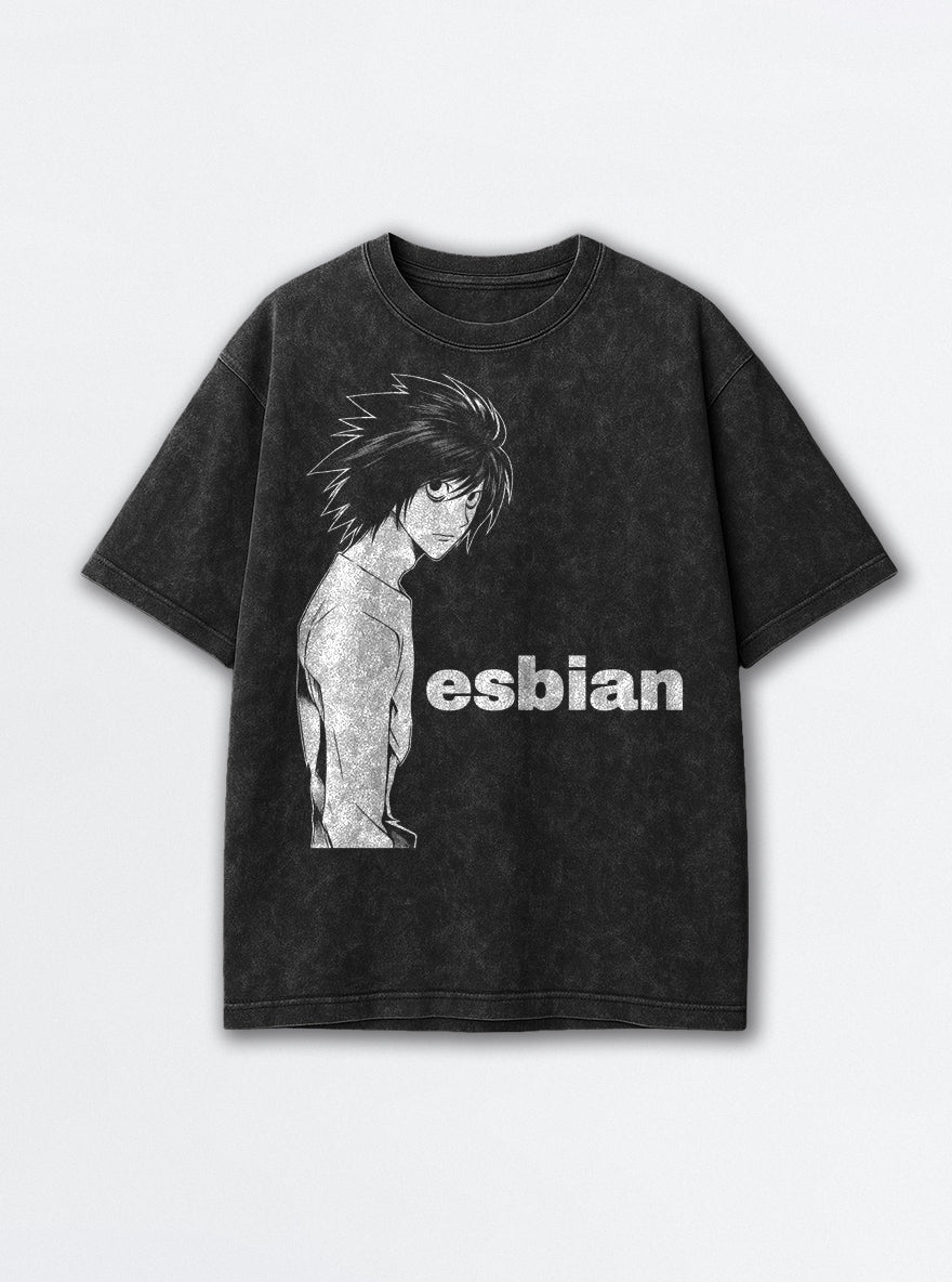 L Esbian – Black Acid Wash Tee – mockup | Meme Tees