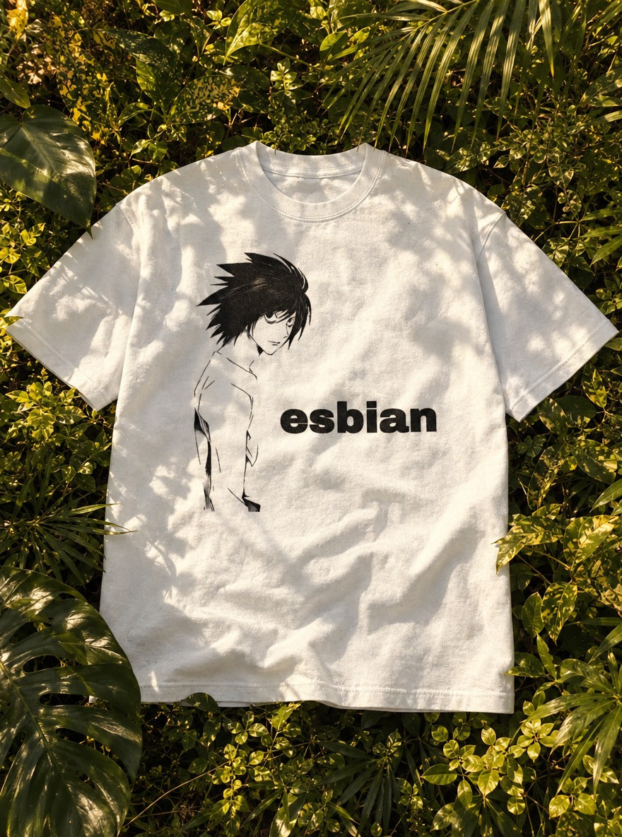 L Esbian – White Tee – flat-lay | Meme Tees