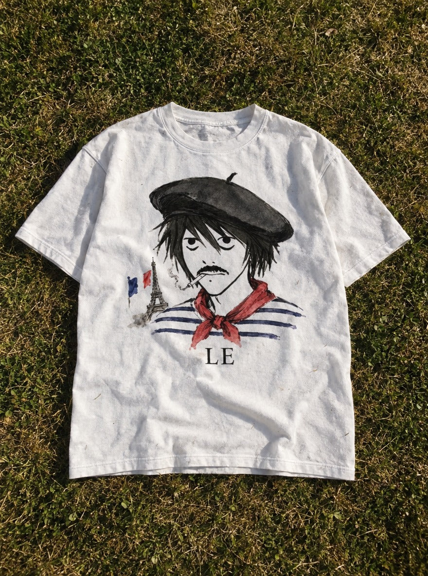 Le D Note – White Tee – flat-lay | Meme Tees