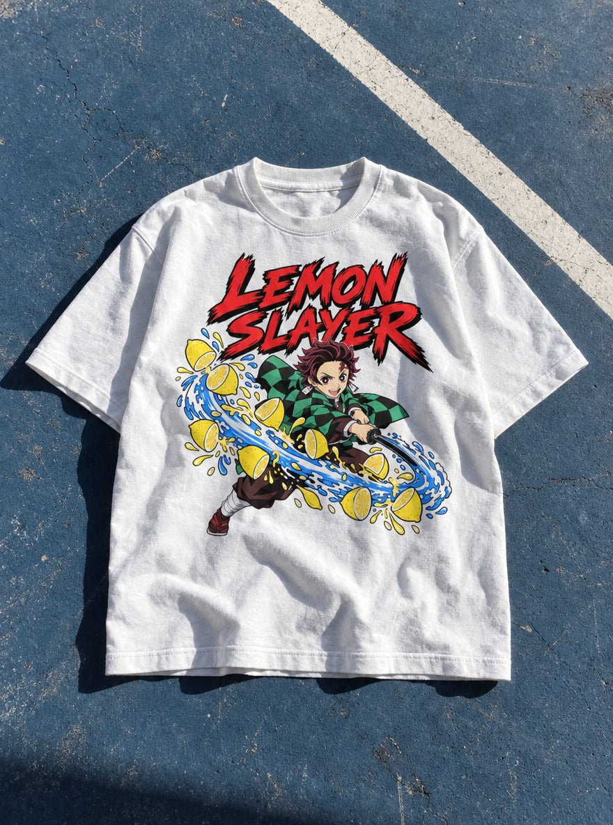 Lemon Slayer – White Tee – flat-lay | Meme Tees