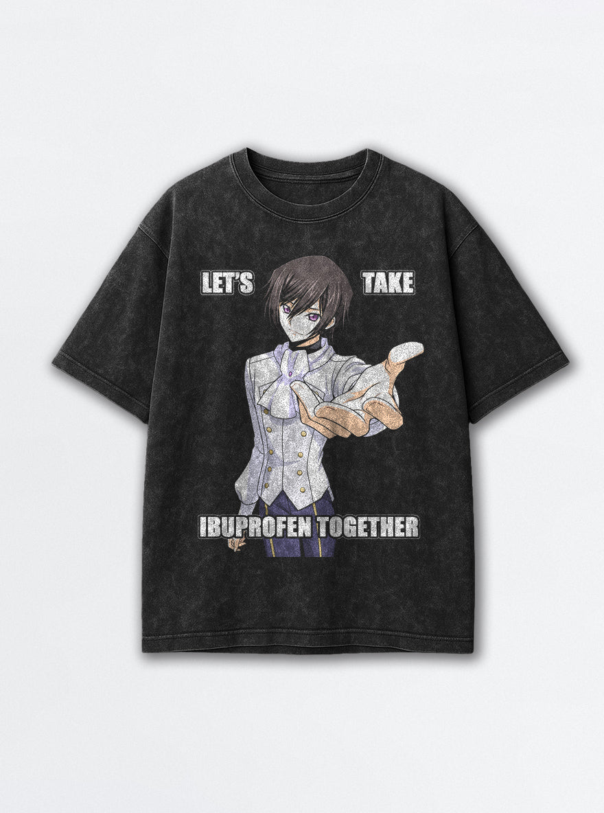 Let's Take Ibuprofen – Black Acid Wash Tee – mockup | Meme Tees