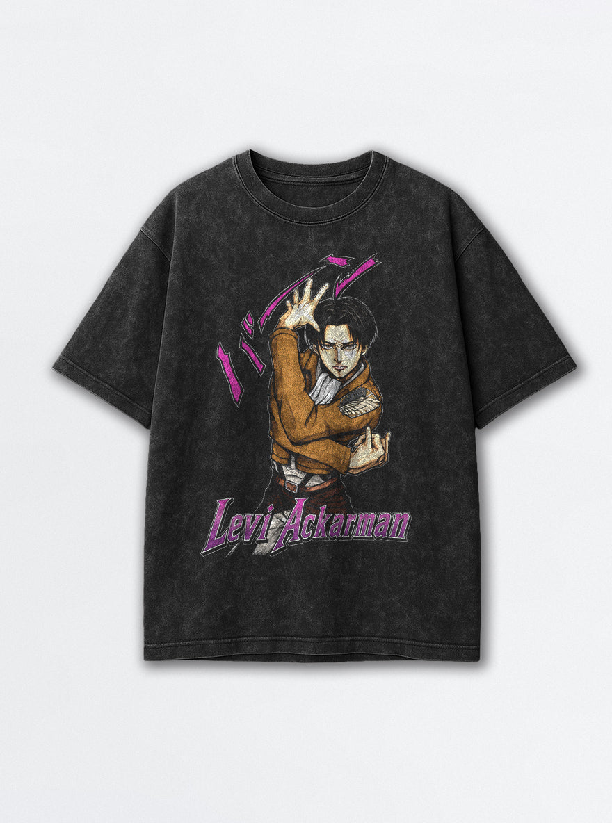 Levi Ackerman – Black Acid Wash Tee – mockup | Meme Tees