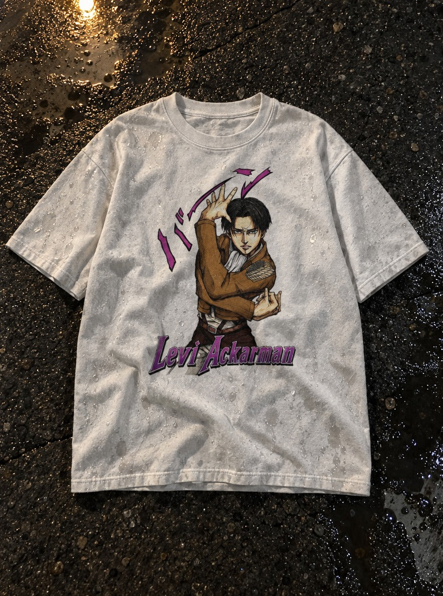 Levi Ackerman – White Tee – flat-lay | Meme Tees