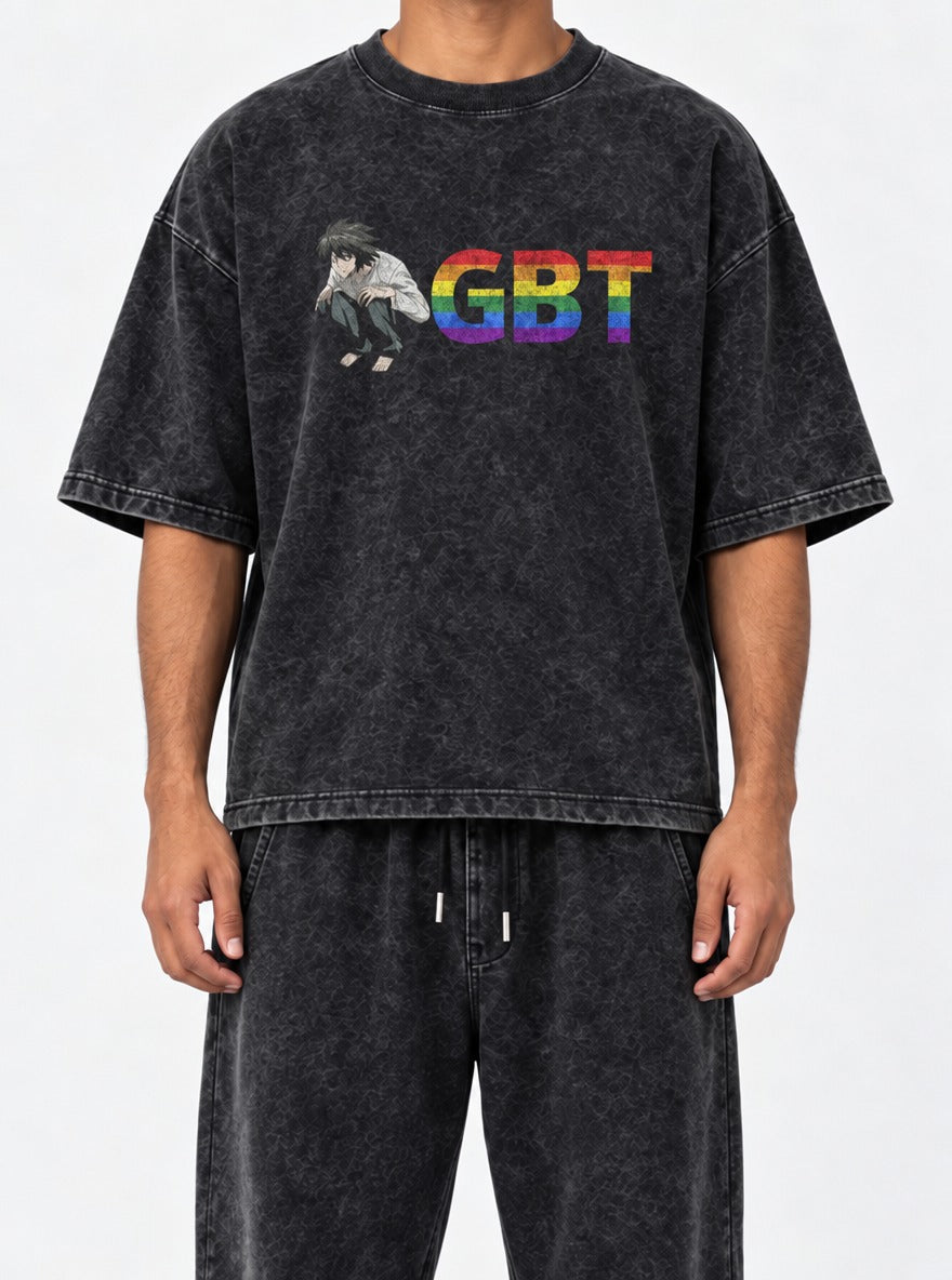 LGBT – Black Acid Wash Tee – model shot | Meme Tees