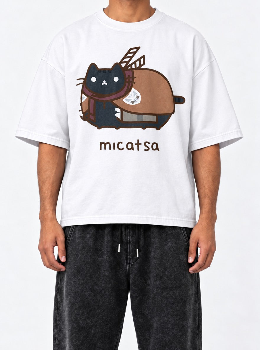 Micatsa – White Tee – model shot | Meme Tees