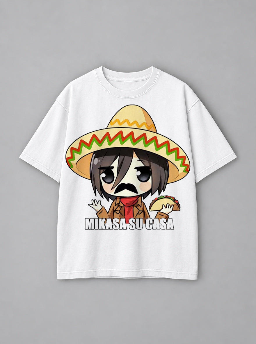 Mikasa Su Casa – White Tee – mockup | Meme Tees