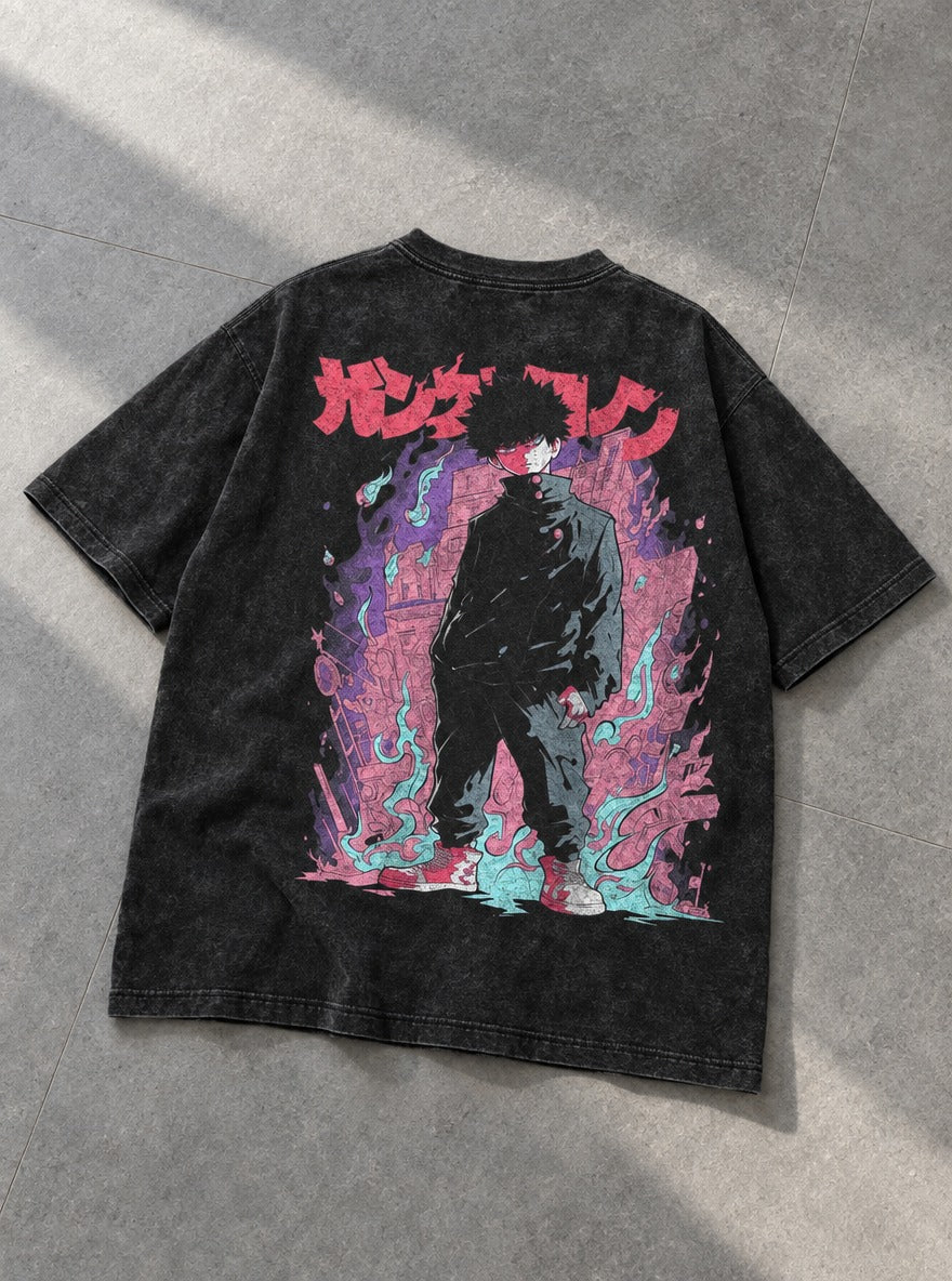 Mob Blue Flame – T-Shirt – flat-lay | Mob Psycho 100
