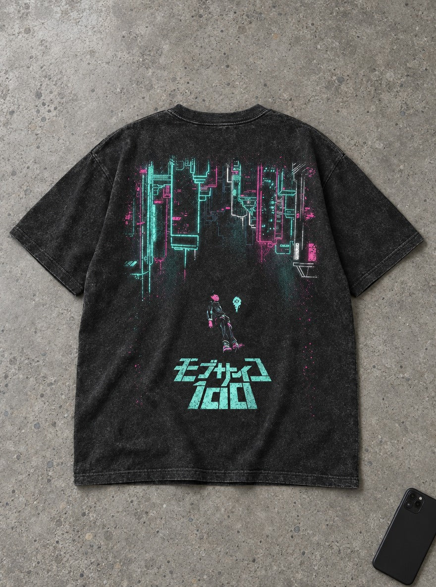 Mob Neon City – T-Shirt – flat-lay | Mob Psycho 100