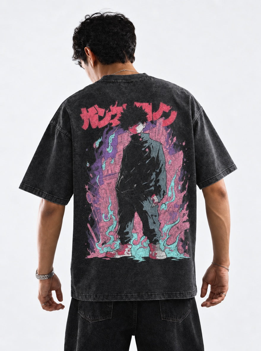 Mob Blue Flame – T-Shirt – model shot | Mob Psycho 100