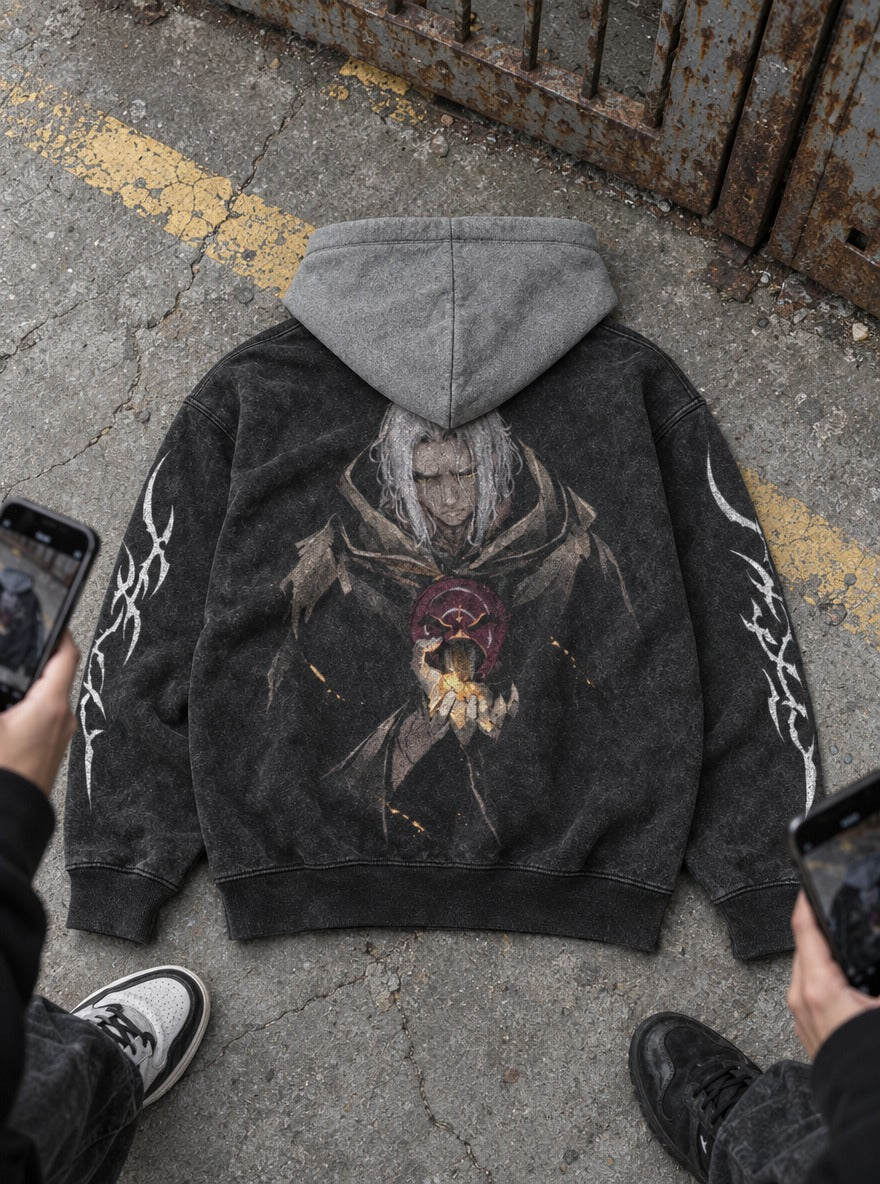 Ashen Keeper – Black & Grey Hoodie – flat-lay | Mushoku Tensei