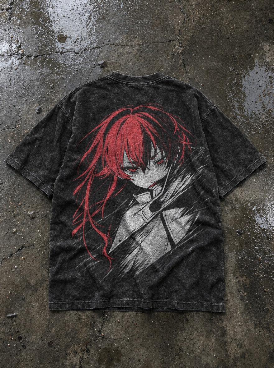 Crimson Sketch – T-Shirt – flat-lay | Mushoku Tensei