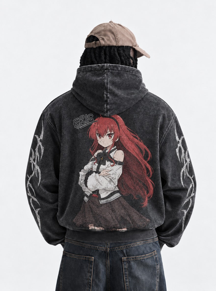Crossed Flame – Hoodie – model shot | Mushoku Tensei