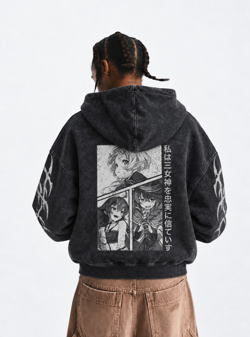 Panel Harmony – Hoodie – model shot | Mushoku Tensei