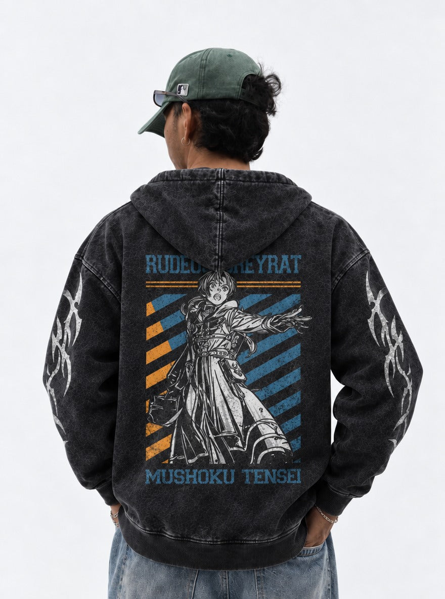 Reaching Resolve – Hoodie – model shot | Mushoku Tensei