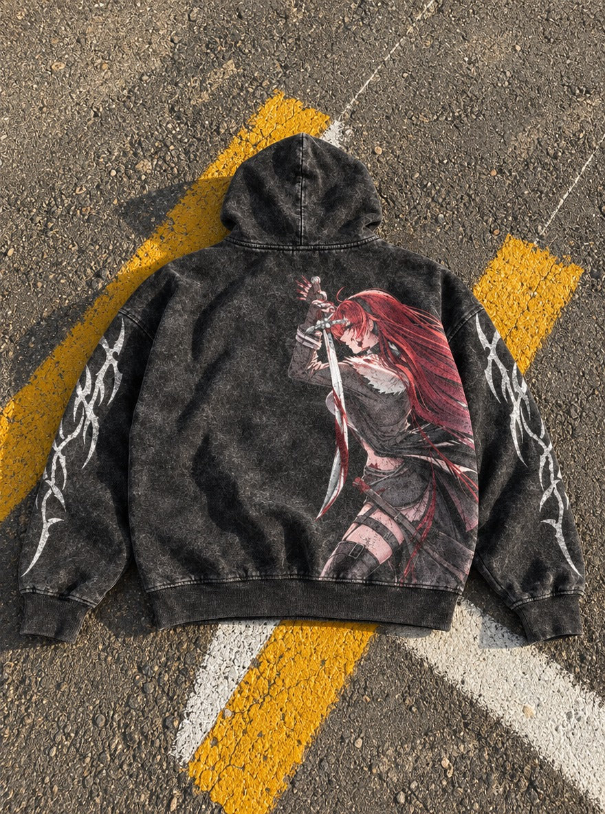 Scarlet Fury – Hoodie – flat-lay | Mushoku Tensei