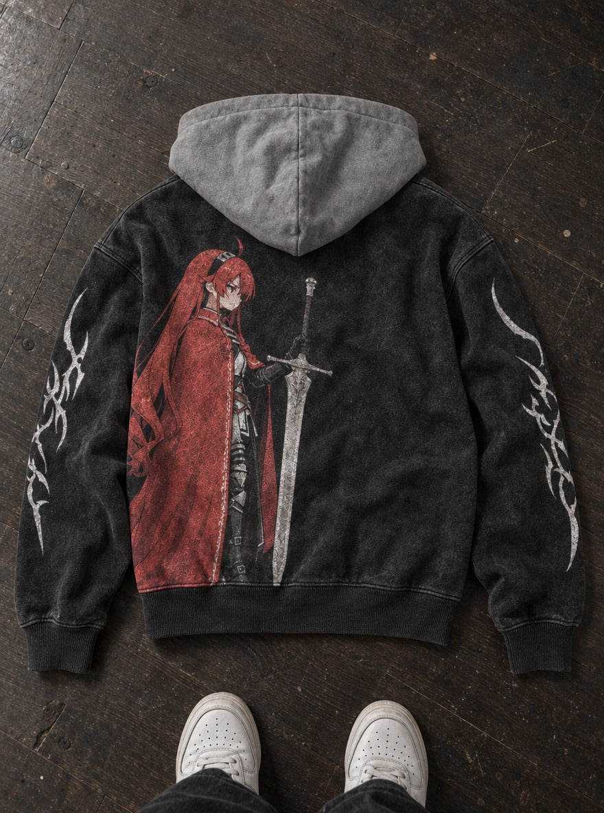 Scarlet Knight – Black & Grey Hoodie – flat-lay | Mushoku Tensei