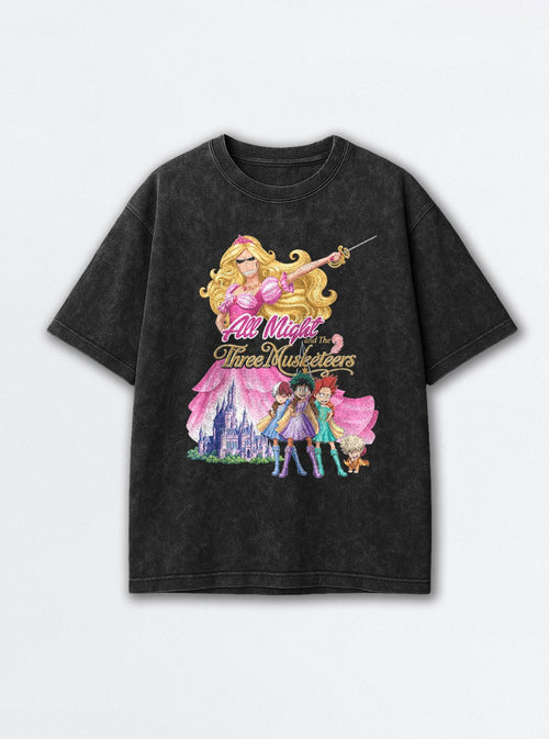 All Might and the Three Musketeers – Black Acid Wash Tee – mockup | My Hero Academia