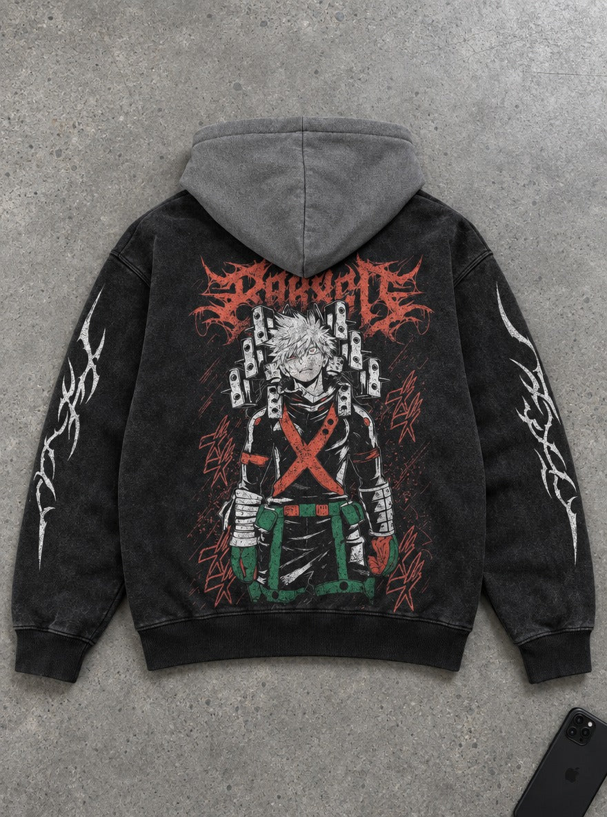 Dynamight – Black & Grey Hoodie – flat-lay | My Hero Academia