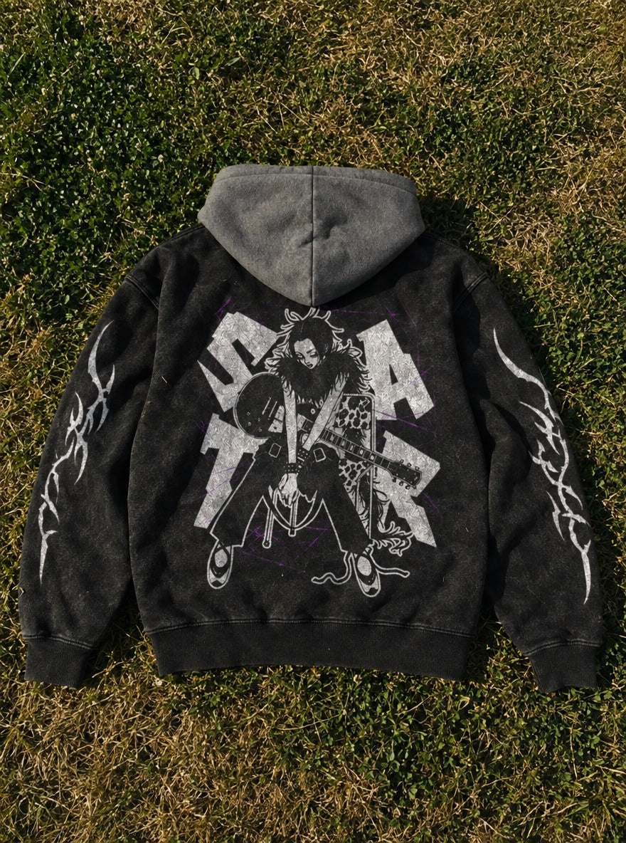 Guitar Slouch – Black & Grey Hoodie – flat-lay | Nana