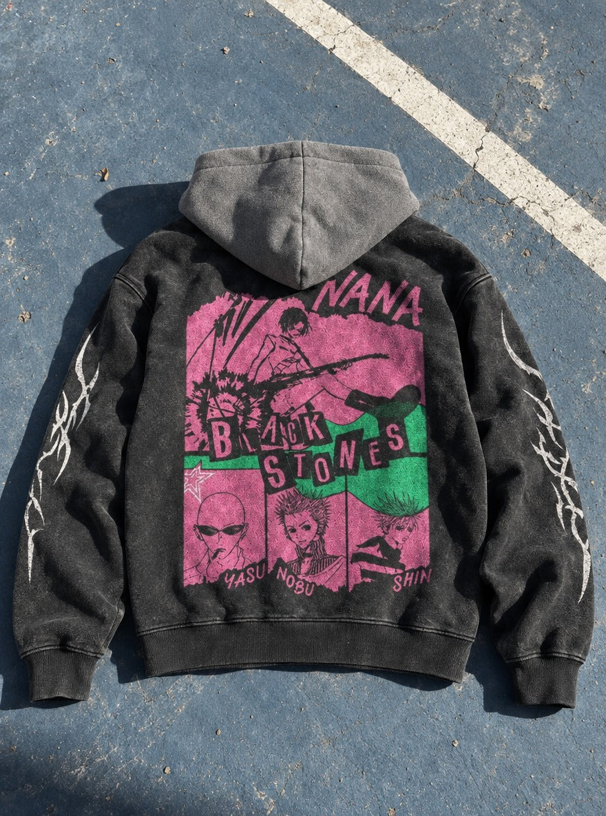 Leaping Chord – Black & Grey Hoodie – flat-lay | Nana