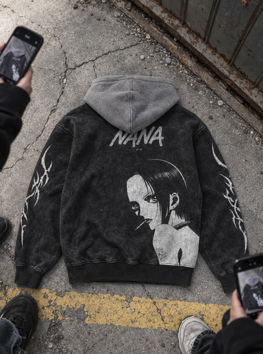 Lotus Glance – Black & Grey Hoodie – flat-lay | Nana