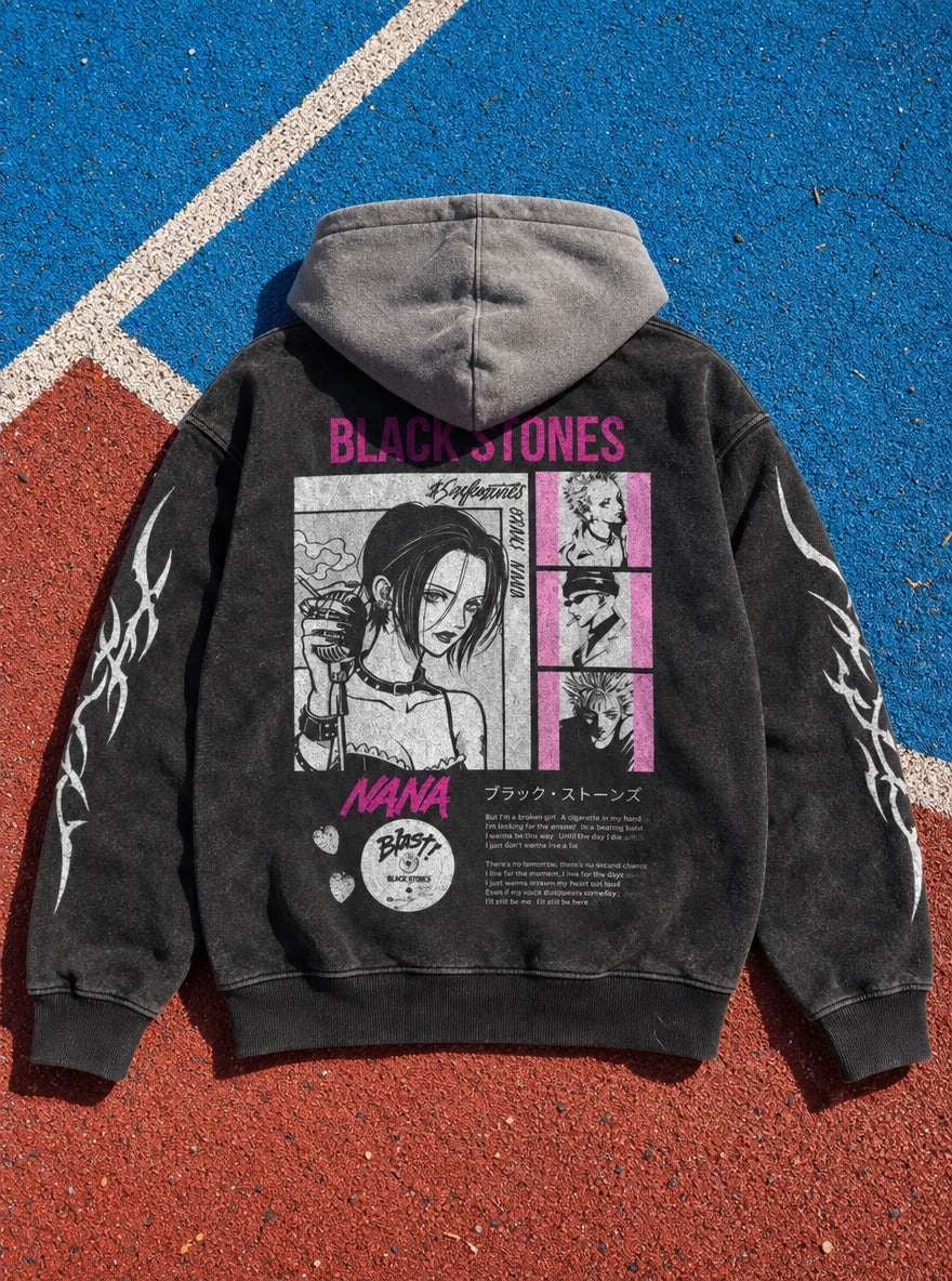 Magenta Frames – Black & Grey Hoodie – flat-lay | Nana