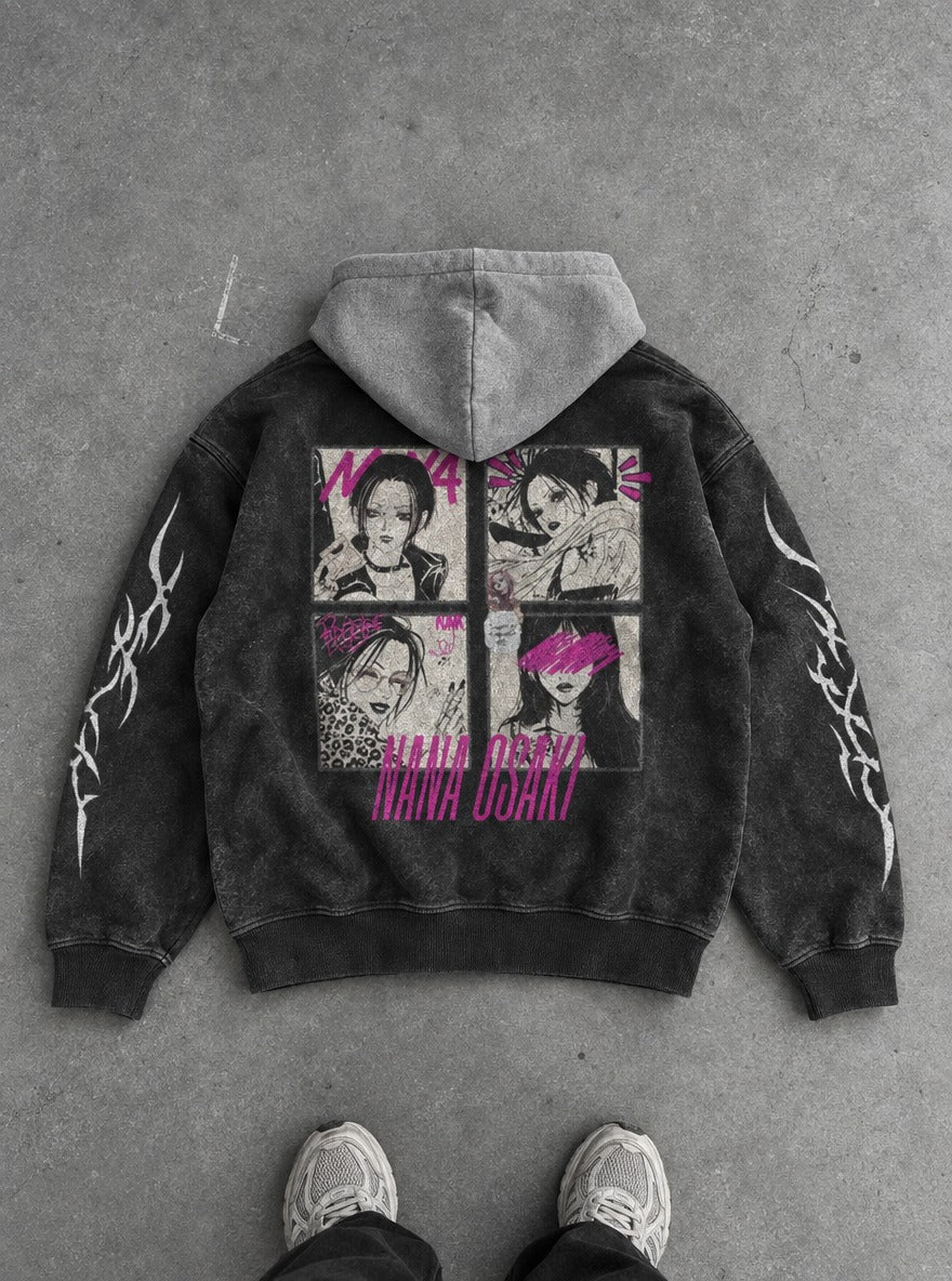 Panel Glitch – Black & Grey Hoodie – flat-lay | Nana