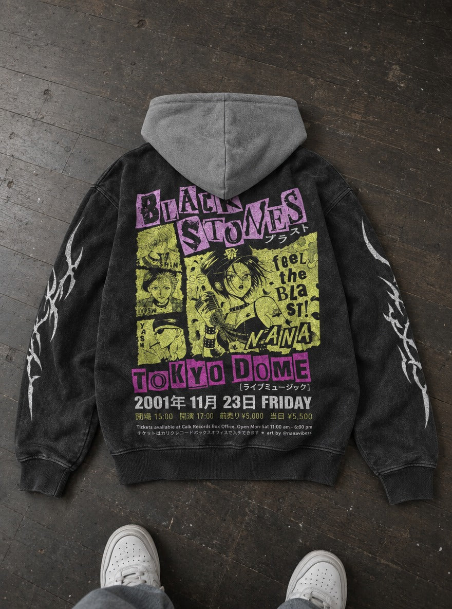 Punk Poster – Black & Grey Hoodie – flat-lay | Nana