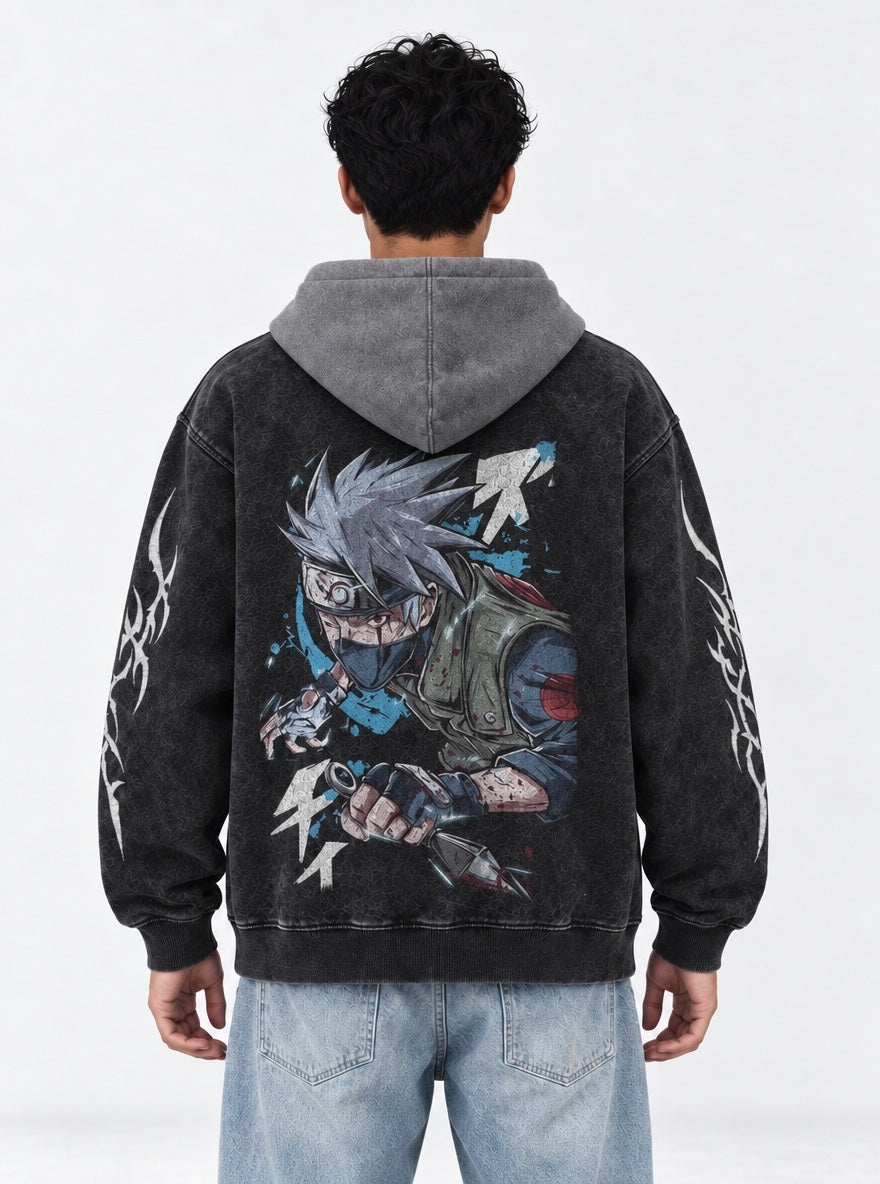 Kakashi Strike – Black & Grey Hoodie – model shot | Naruto