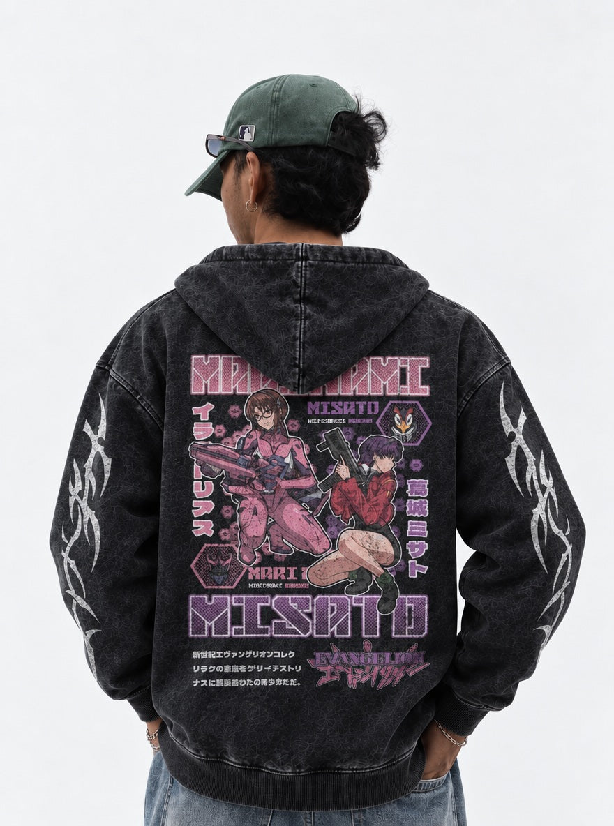 Mari & Misato – Hoodie – model shot | Neon Genesis Evangelion