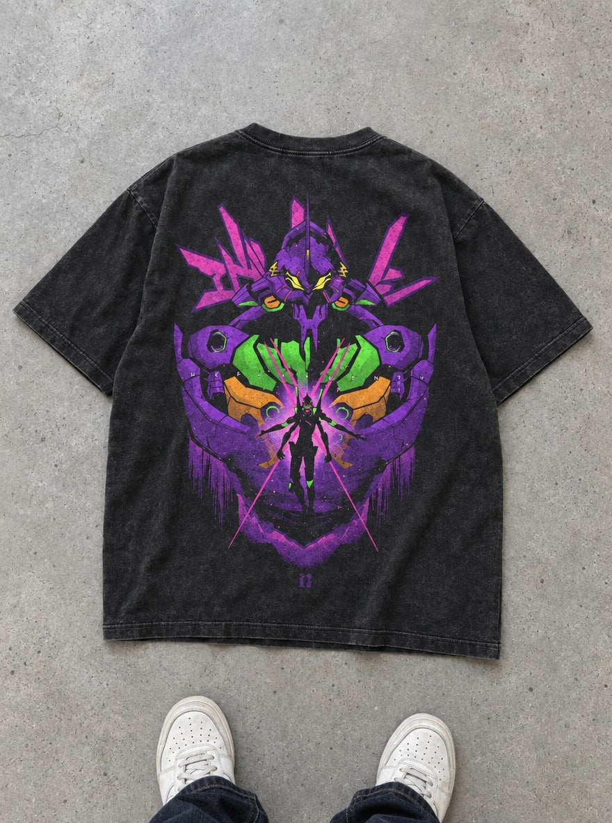Unit-01 Neon Mask – T-Shirt – flat-lay | Neon Genesis Evangelion