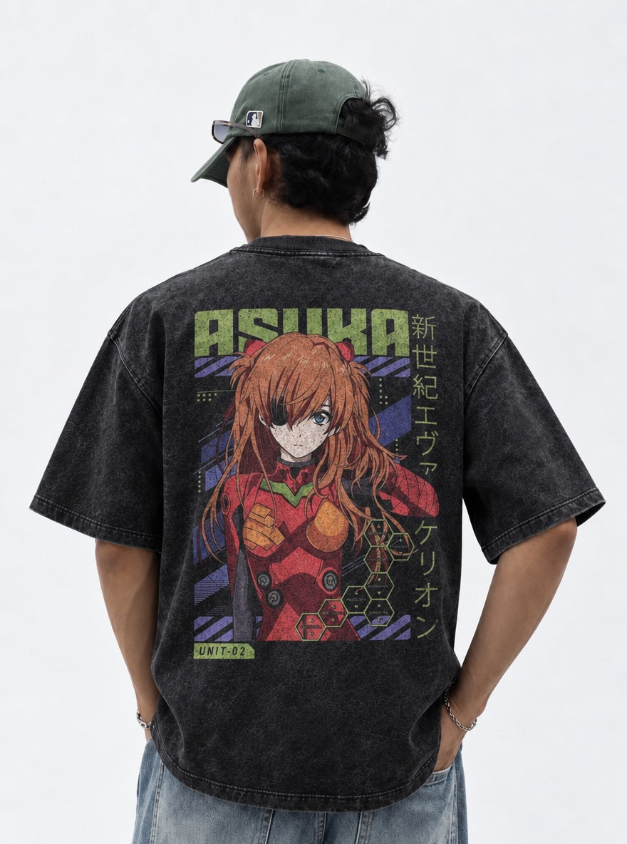 Asuka Eyepatch – T-Shirt – model shot | Neon Genesis Evangelion