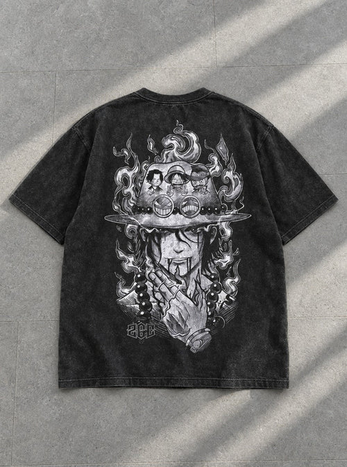 Ace Hat Flames – T-Shirt – flat-lay | One Piece