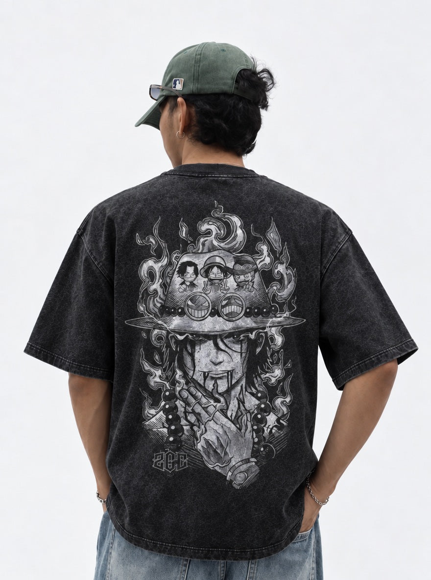 Ace Hat Flames – T-Shirt – model shot | One Piece