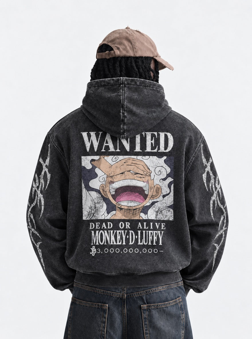 Luffy Wanted – Hoodie – model shot | One Piece