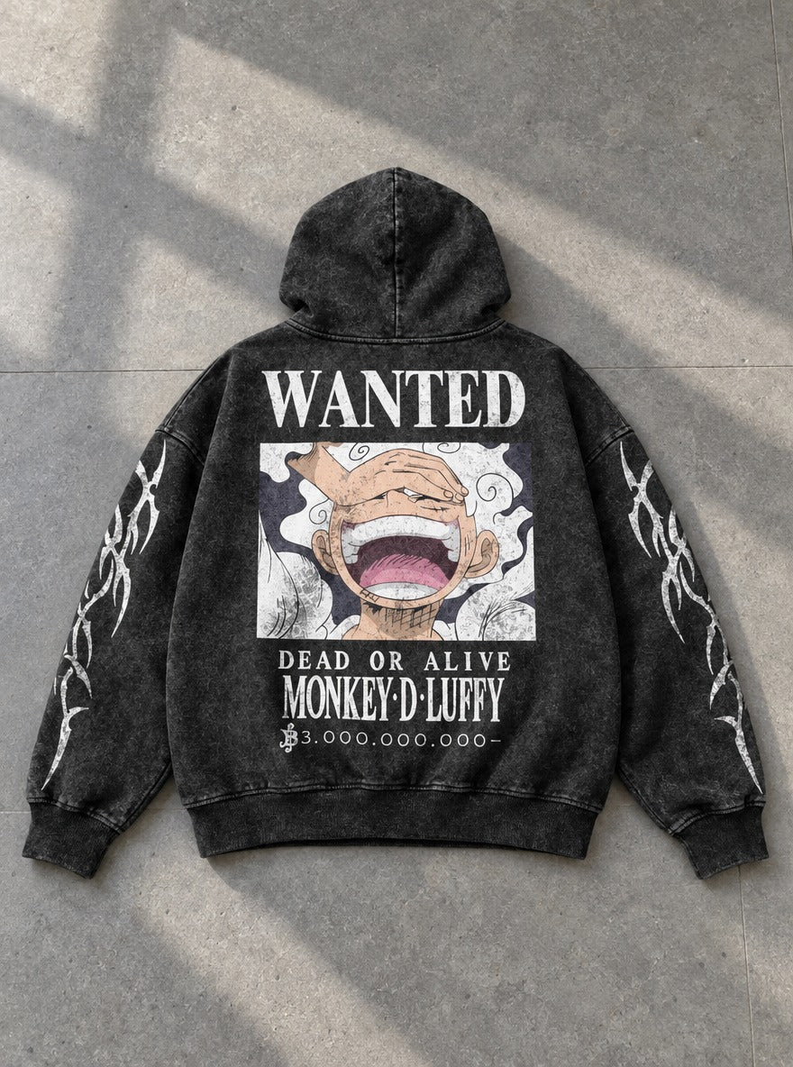 Luffy Wanted – Hoodie – flat-lay | One Piece