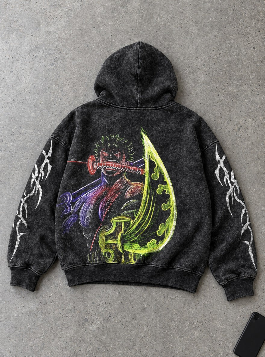 Zoro Neon Slash – Hoodie – flat-lay | One Piece