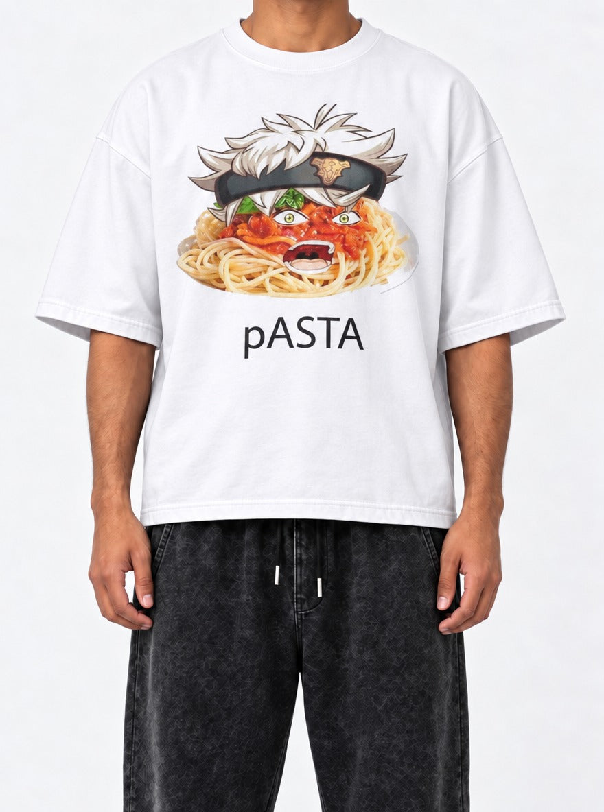 Pasta – White Tee – model shot | Meme Tees