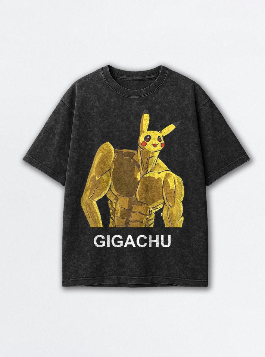 Gigachu – Black Acid Wash Tee – mockup | Pokemon