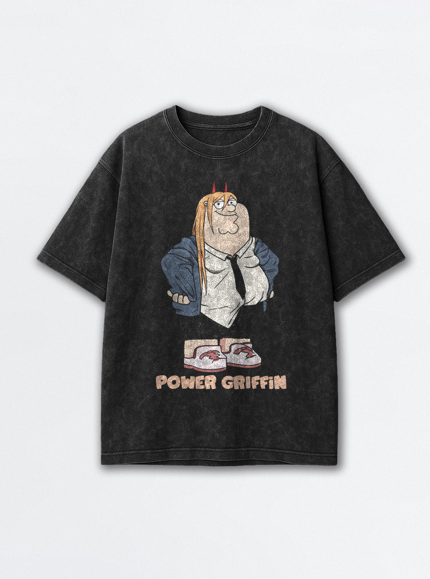 Power Griffin – Black Acid Wash Tee – mockup | Meme Tees