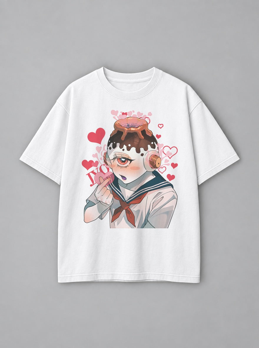 Pudding Head Crush – White Tee – mockup | Anime