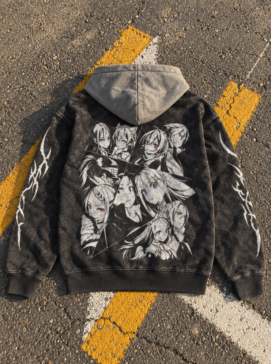 Angular Cast – Black & Grey Hoodie – flat-lay | Re Zero