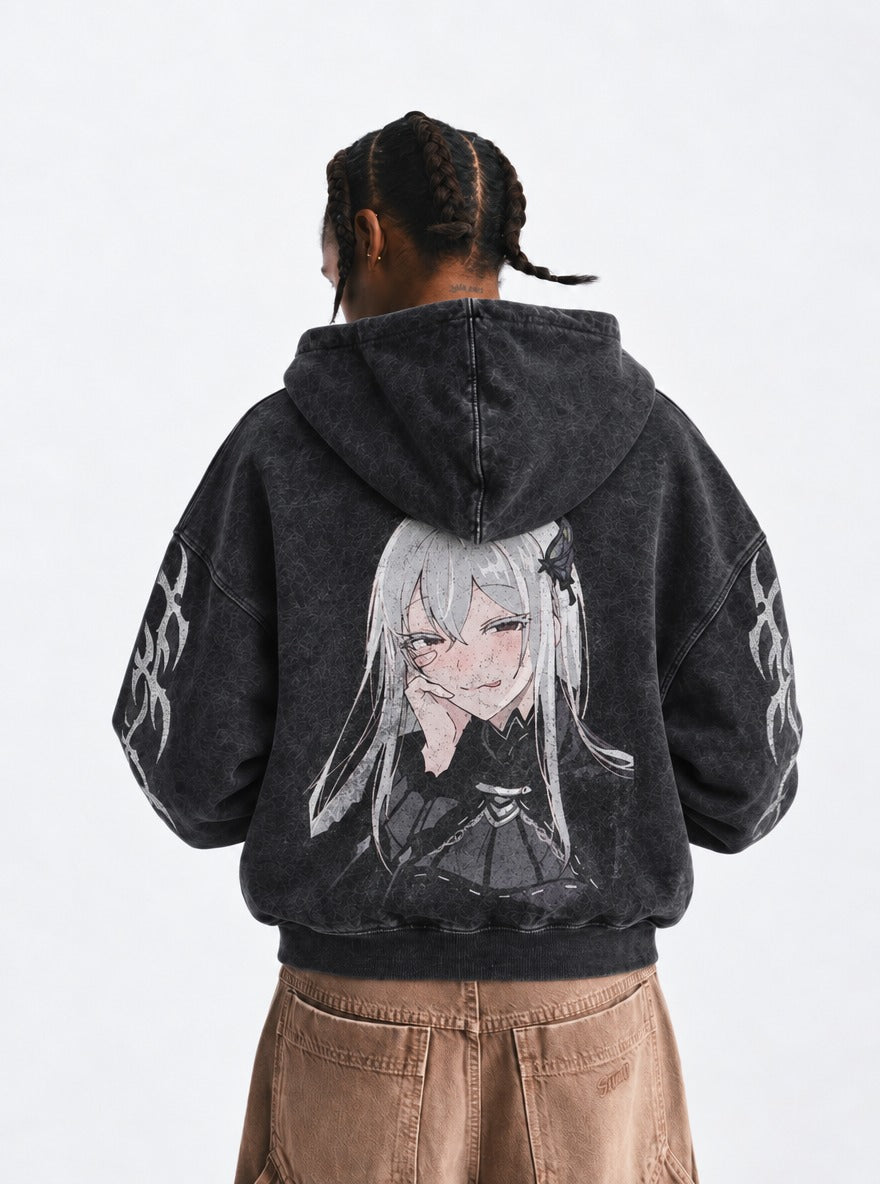 Butterfly Smirk – Hoodie – model shot | Re Zero