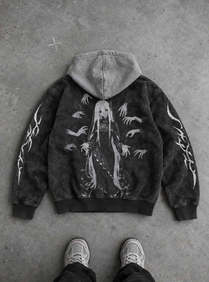 Outstretched Hands – Black & Grey Hoodie – flat-lay | Re Zero
