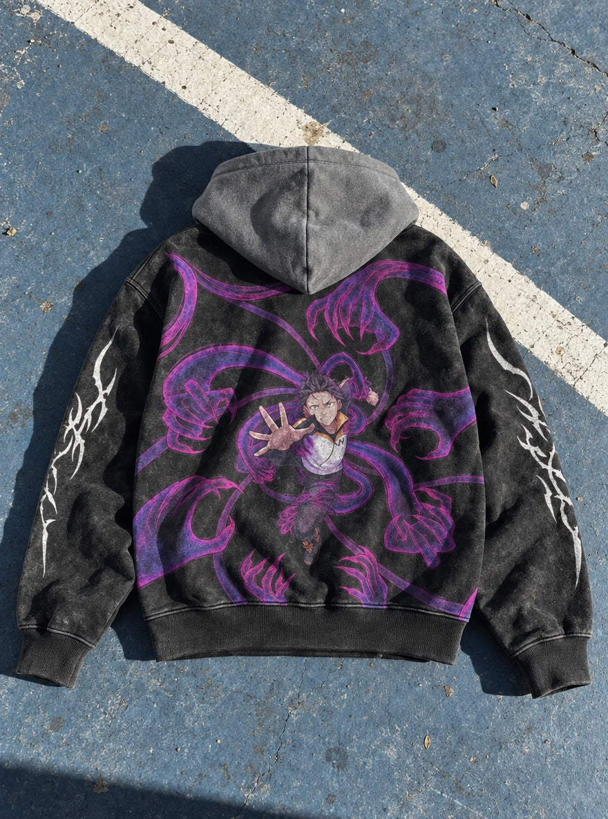 Shadow Lunge – Black & Grey Hoodie – flat-lay | Re Zero